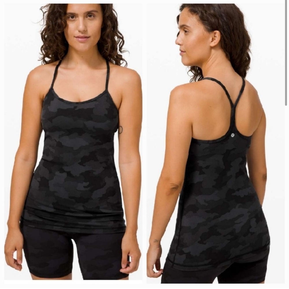 Lululemon Athletica Power Y Everlux Tank Black Camo Fitted Women’s Top Size 4
